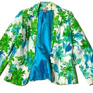 Green and Blue Tropical Print Blazer